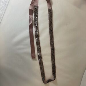 Ann Taylor Pink & Pewter-Satin Sequined Belt Size XS/S-32" L+18"(x2) satin tails